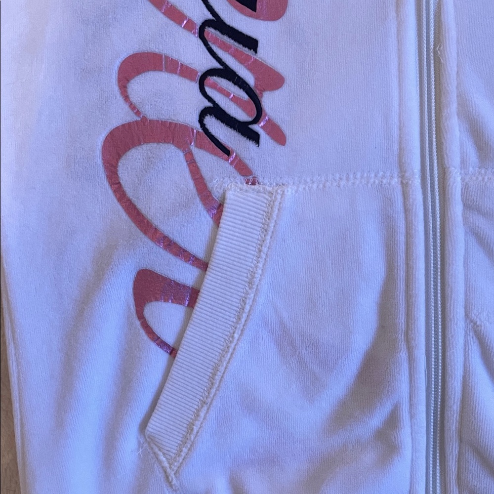 ✨Y2K✨JOSHUA PERETS 🎀 Zip Hoodie White Pink Logo - Size M - Picture 7 of 9